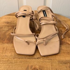 Nine West Beige Strappy Square-Toe Lace-Up Sandals